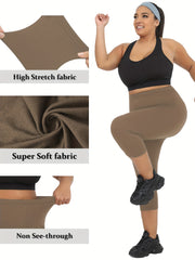 Plus Size Women's High-Stretch Soft Capri Leggings Athletic Yoga Workout Pants