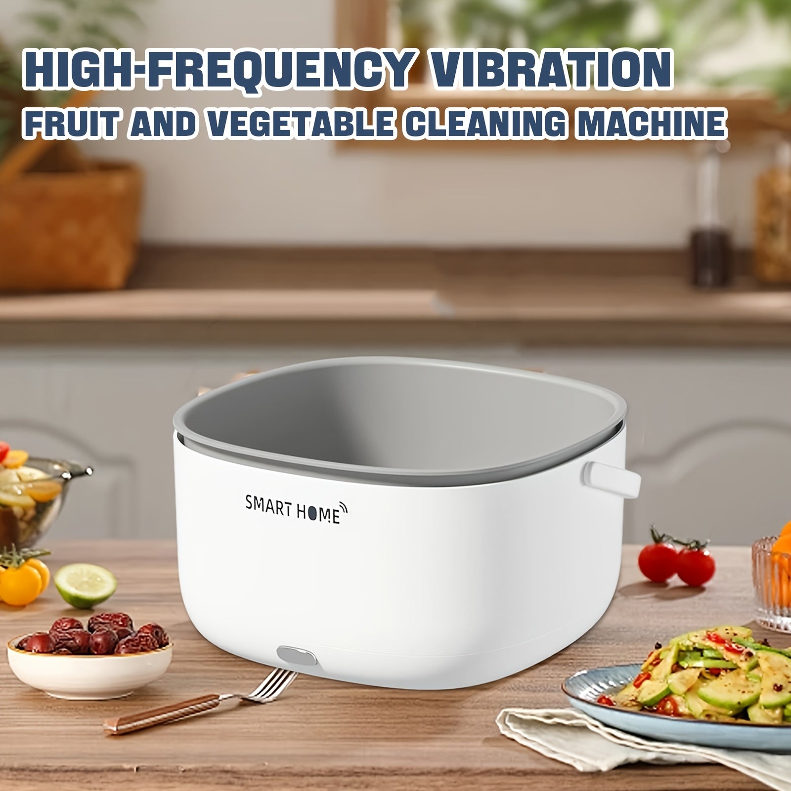 Ovoz to'lqin texnologiyasi bilan multi-funksional oshxona qurilmasi meva va sabzavotlarni tez va samarali tarzda tozalaydi. Oq rangda batareyali, aqlli uy dizayni va gradient drenaj bilan.