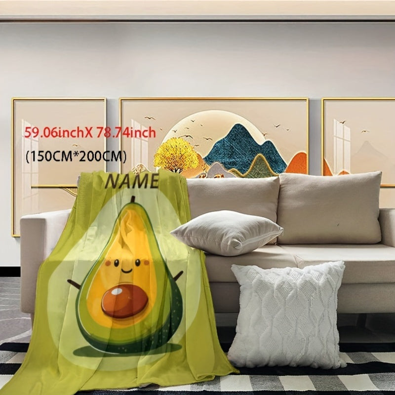 Avocado Flannel Throw Blanket Personalized Custom Character Design Cozy All-Season Knitted Polyester
