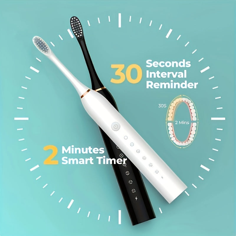 Set de cepillo de dientes eléctrico con 4 cabezales suaves para dientes sensibles, 6 modos, recargable por USB