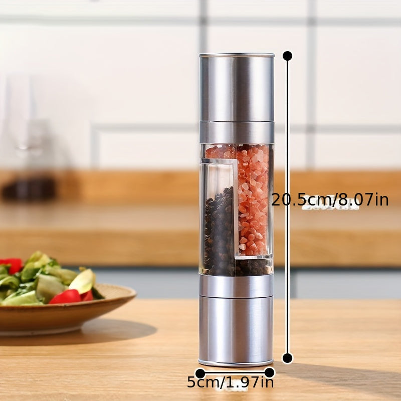 Dual-Head Manual Pepper Grinder Stainless Steel Plastic Transparent Kitchen Tool