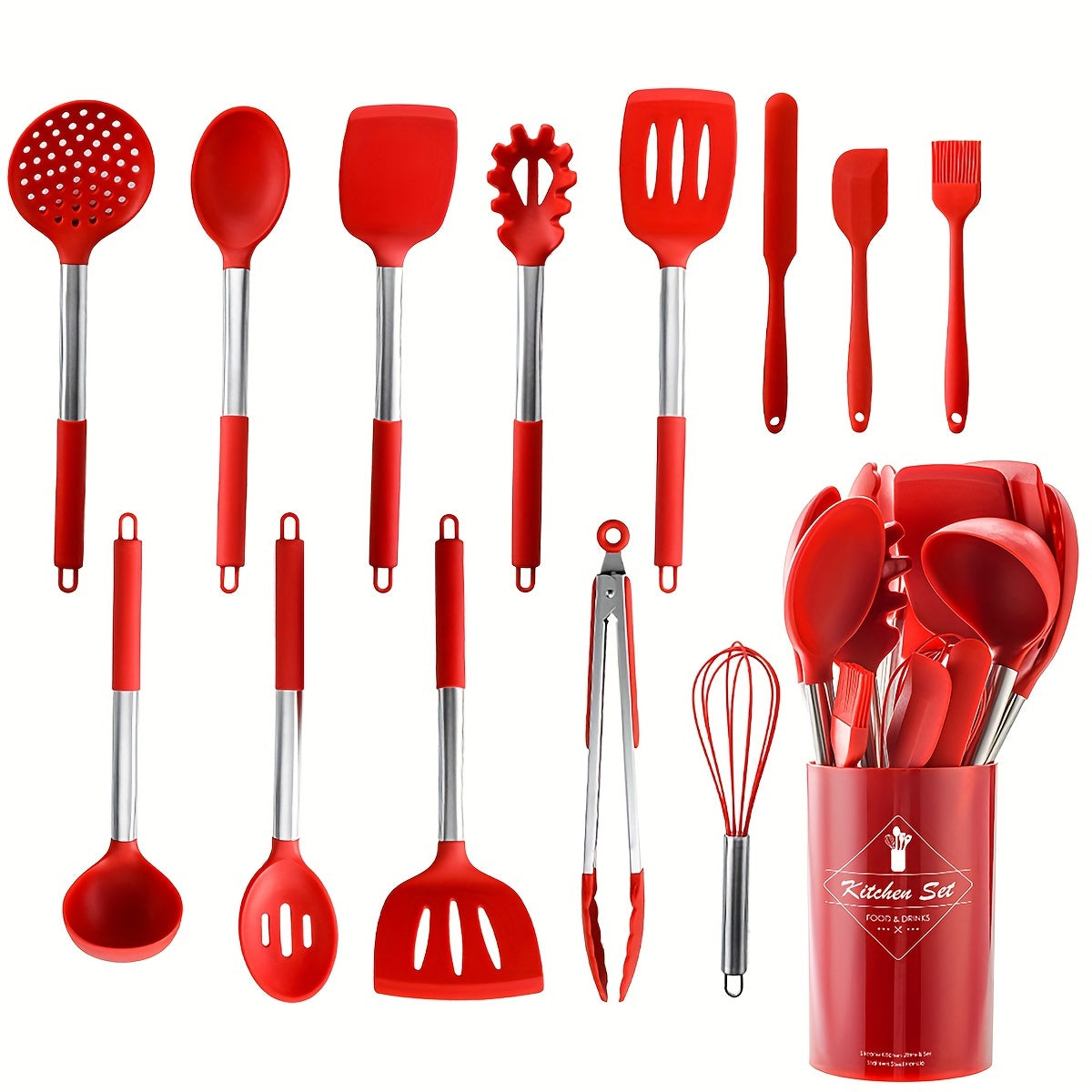 14-Piece Silicone Kitchen Utensil Set with Storage Holder for Holiday Cooking