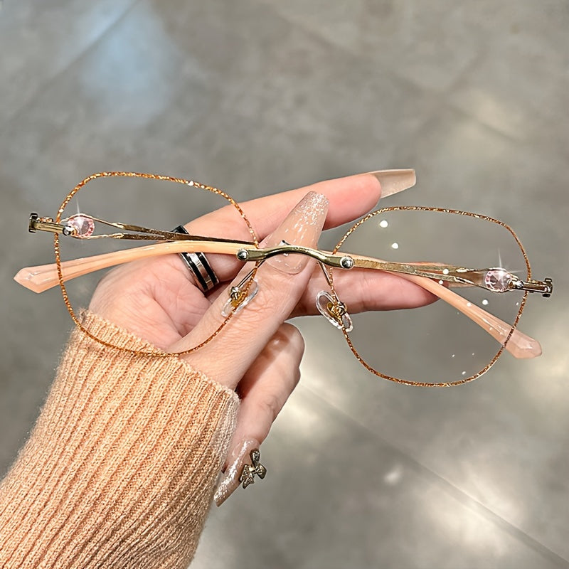 Women's Rimless Reading Glasses Blue Light Blocking Gradient Lenses Octagon Shape