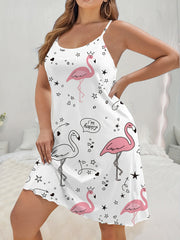 Women's Plus Size Flamingo Print Sleeveless Nightgown Ruffled Lightweight Sleepwear