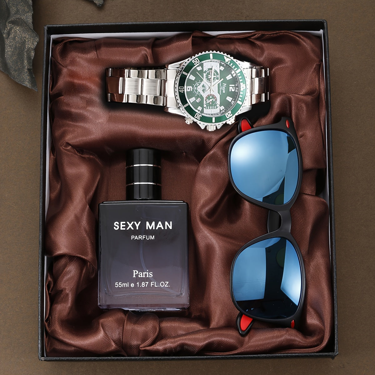 Men's Gift Set with Quartz Watch Sunglasses and Perfume Holiday Gift
