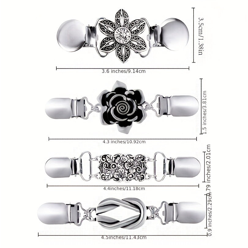 4 ta Vintage Sviter Kliplari - Ayollar uchun Yuqorilar, Kiyimlar, Sharf va Sviterlar uchun Zamonaviy Gul Naqshli Kliplar