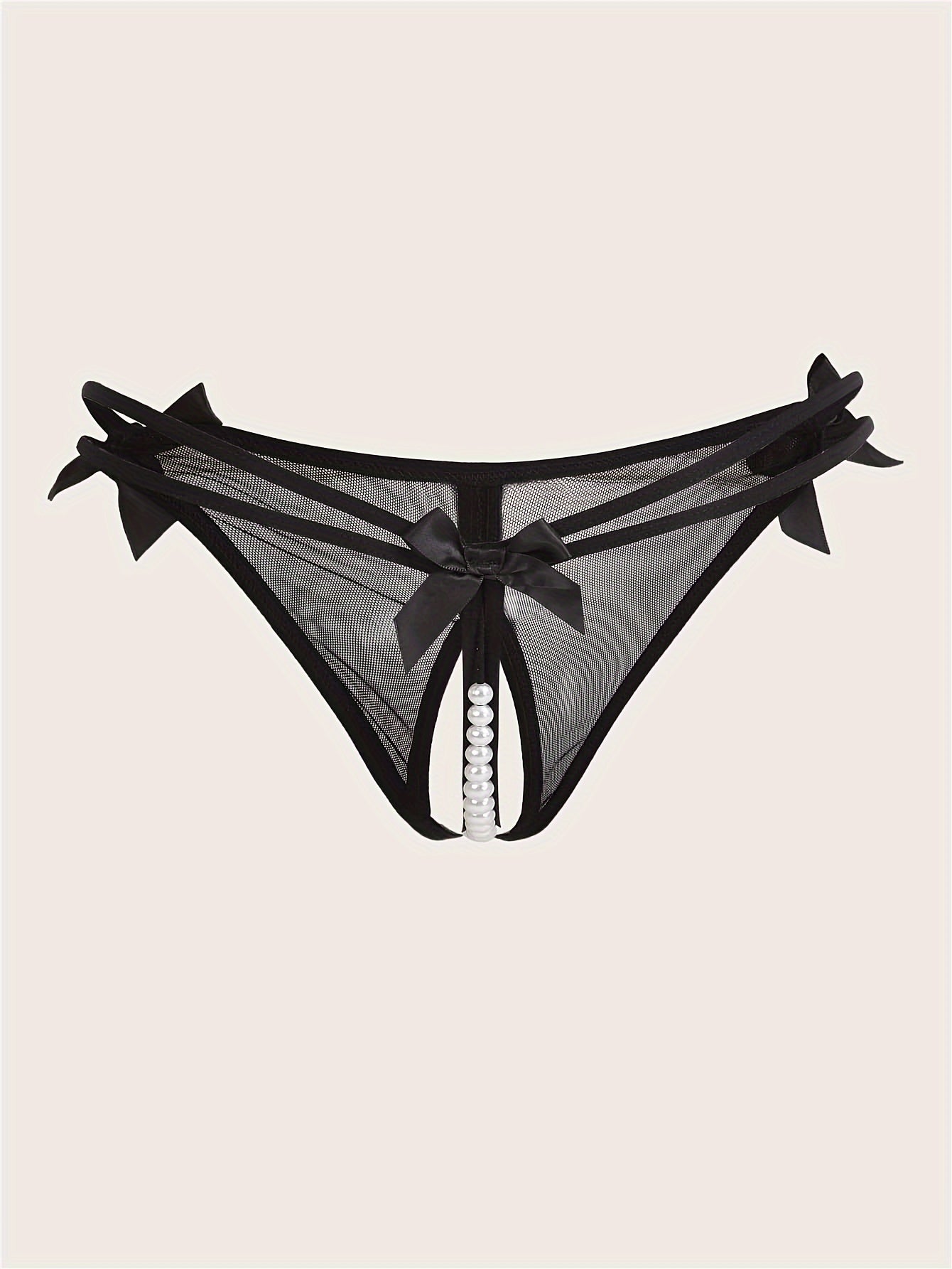 Women's Black Lace Triangle Underwear with Bow Detail