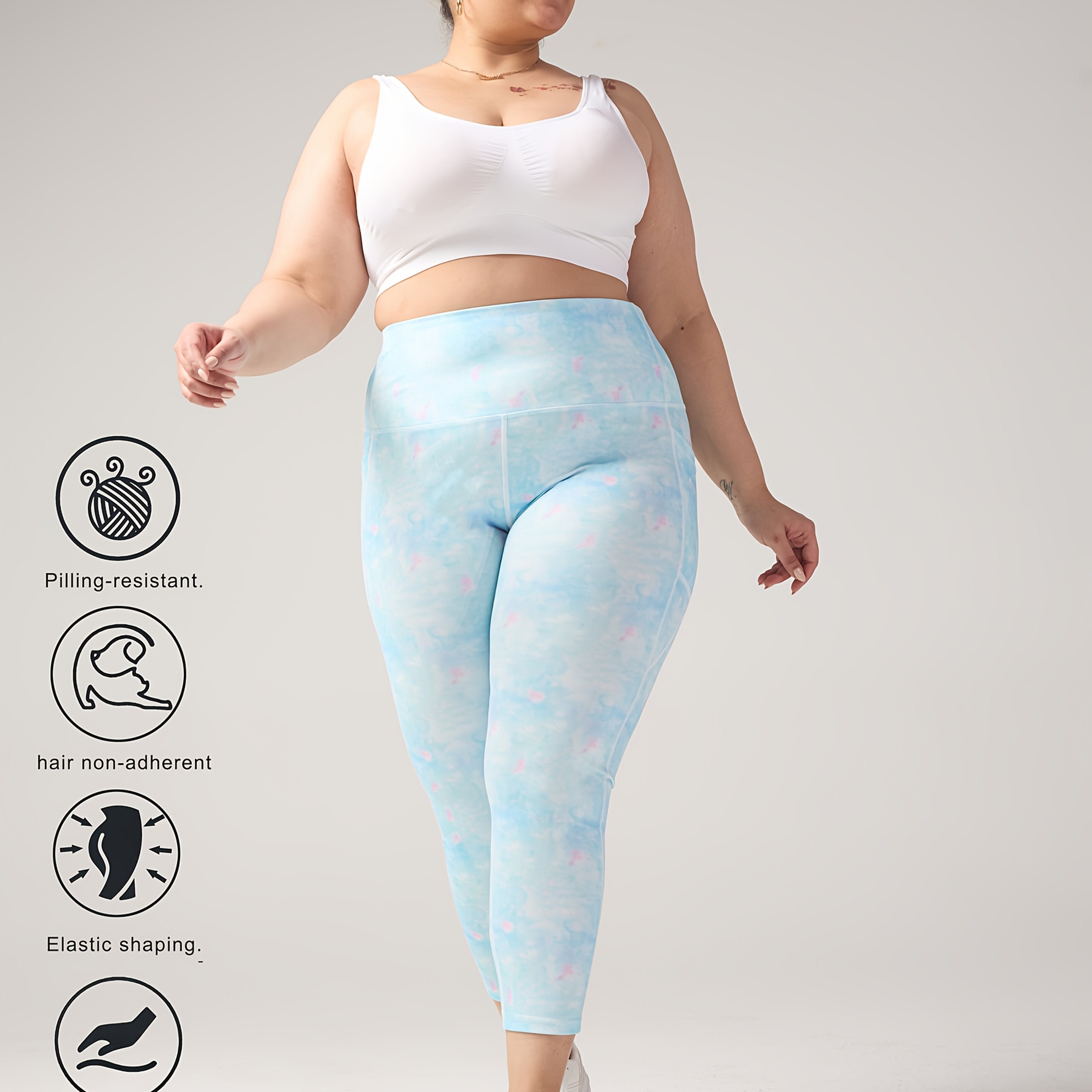 Plus Size Women's Cloud Pattern Capri Pants High-Waisted Tummy Control