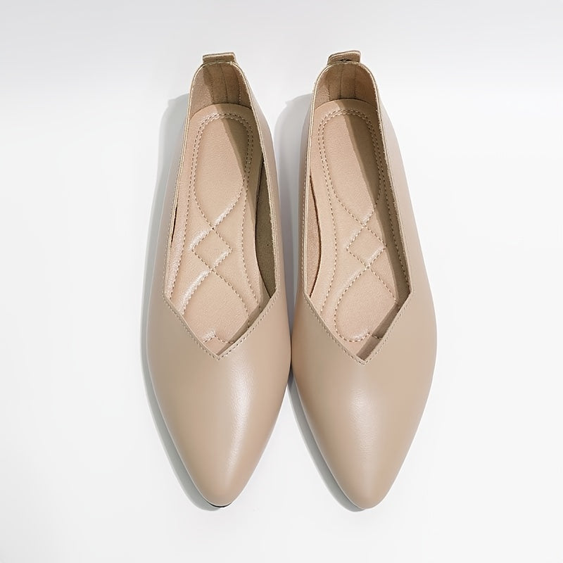 Women's Pointed Toe Ballet Flats Solid Color Slip-On Shoes Lightweight Comfort