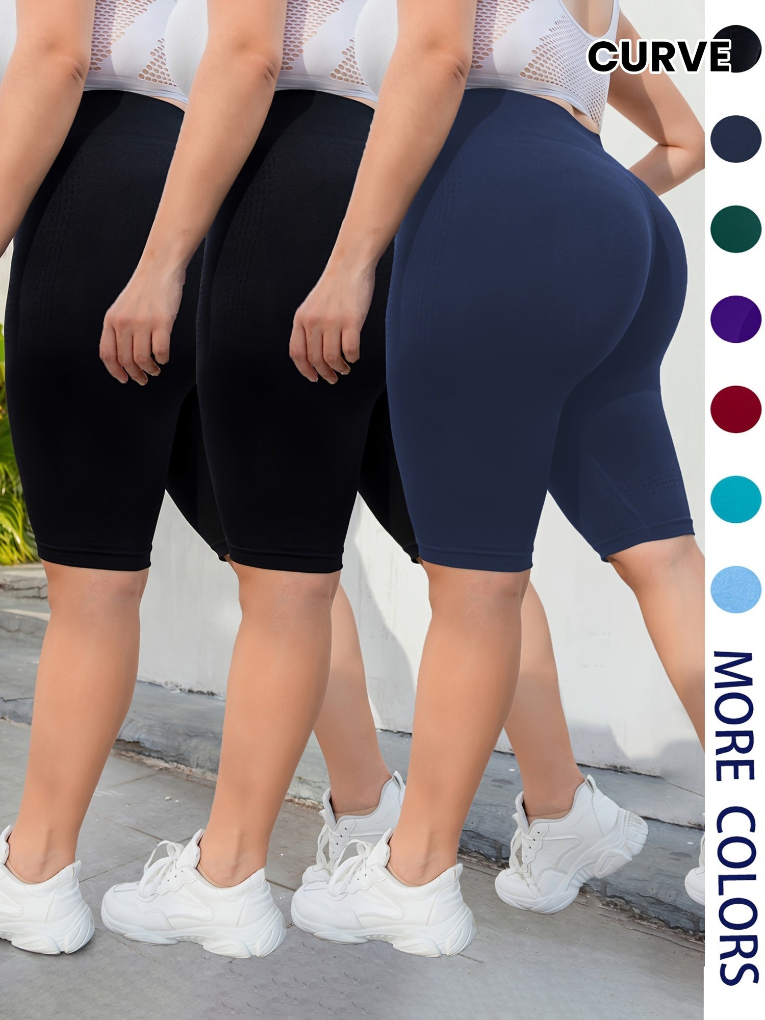 Pantalones cortos de yoga para mujer talla plus de cintura alta con levantamiento de melocotón, pack de 3, elásticos para entrenamiento