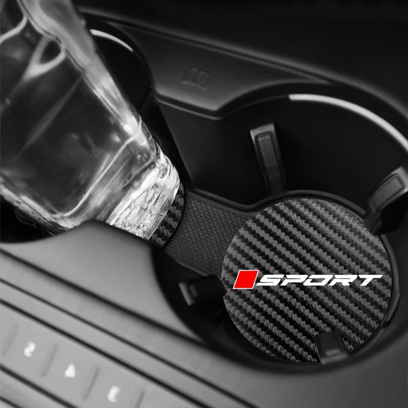 2PCS Non-Slip Carbon Fiber Cup Holder Coasters Sporty Round PU Leather Car Accessories