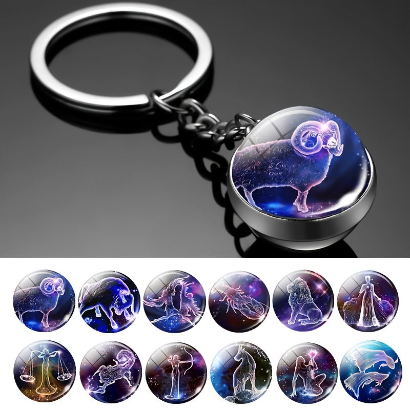 Starry Sky Glass Ball Car Keychain Zodiac Sign Auto Accessory Gift