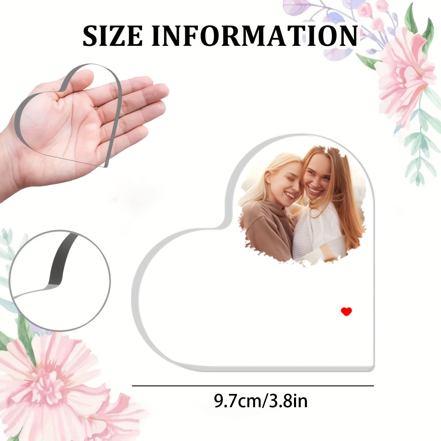 Shaxsiylashtirilgan Akril Yurak Shaklidagi Foto Ramka - Eng Yaqin Do'st uchun Moslashtiriladigan Do'stlik Hediye, Tug'ilgan Kun Hediye, Ichki va Tashqi Dekor, Quvvat Talab Qilmaydi