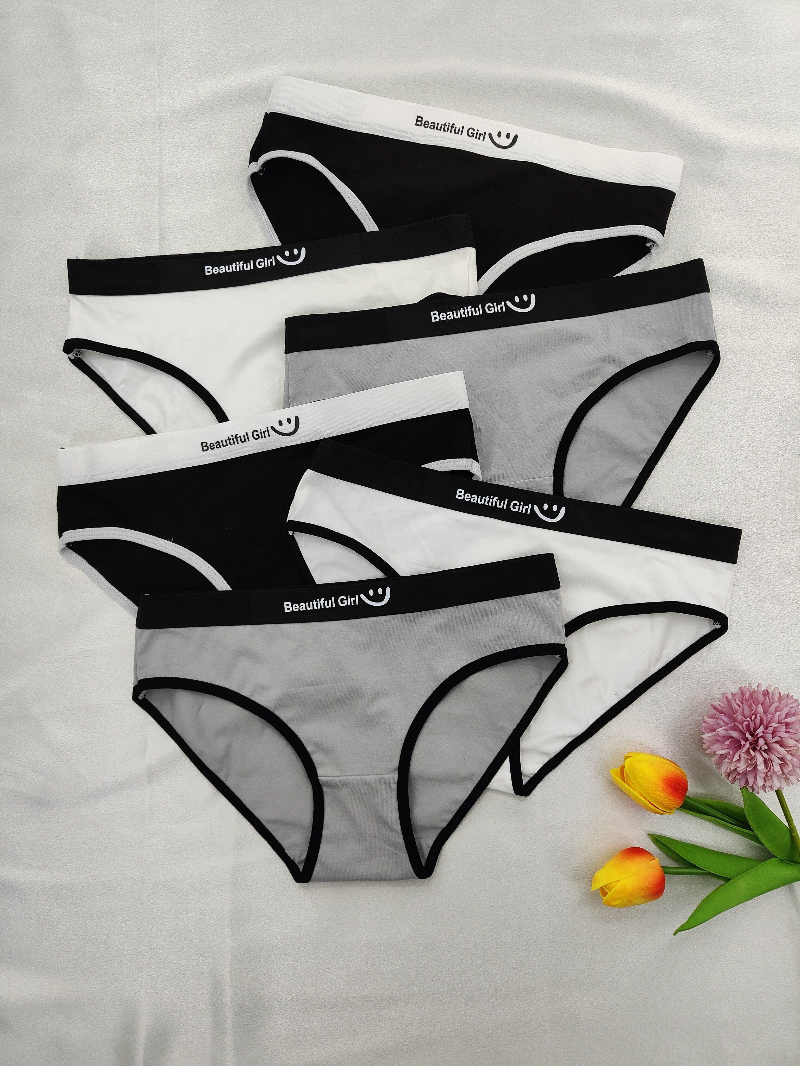 Women's 6-Pack Smile Print Low Rise Bikini Panties Breathable Stretchy Cotton