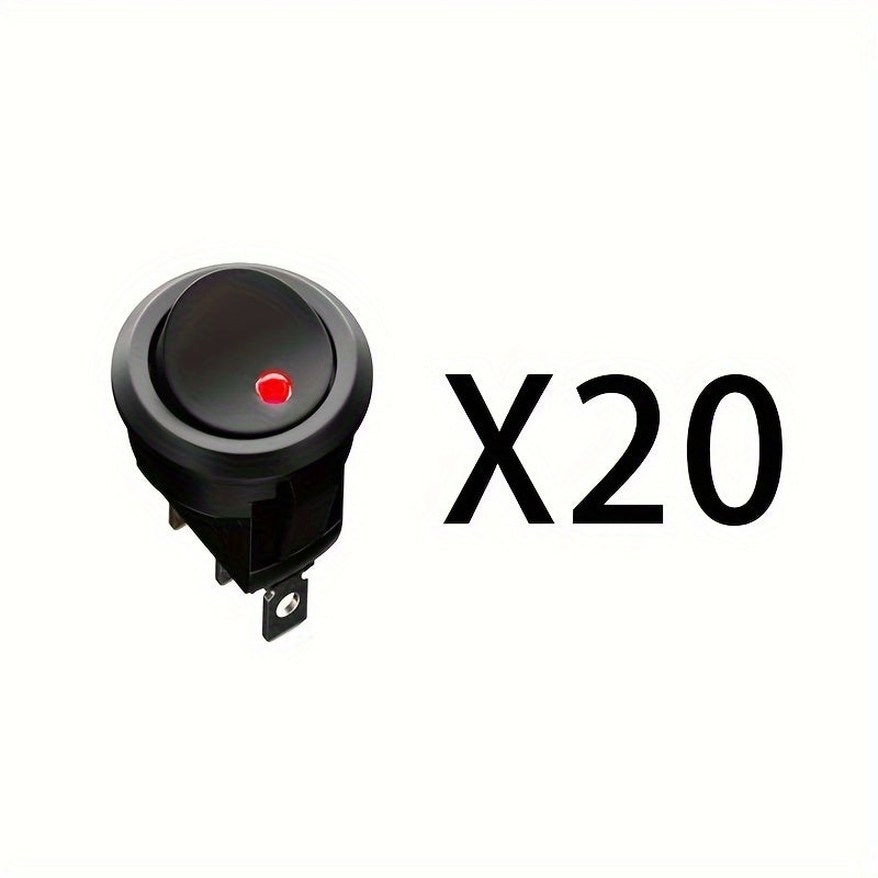 20pcs Black 12V Round Rocker LED Light Switches for Car Accessories