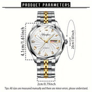 Men's Automatic Mechanical Watch Luminous Hands Gold Stainless Steel Waterproof Date Display