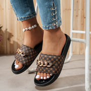 Women’s Summer Slide Sandals with Chain Decoration Lightweight Breathable PU EVA