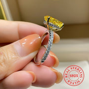 Sterling Silver Ring for Women with Yellow Oval Cubic Zirconia Engagement Jewelry