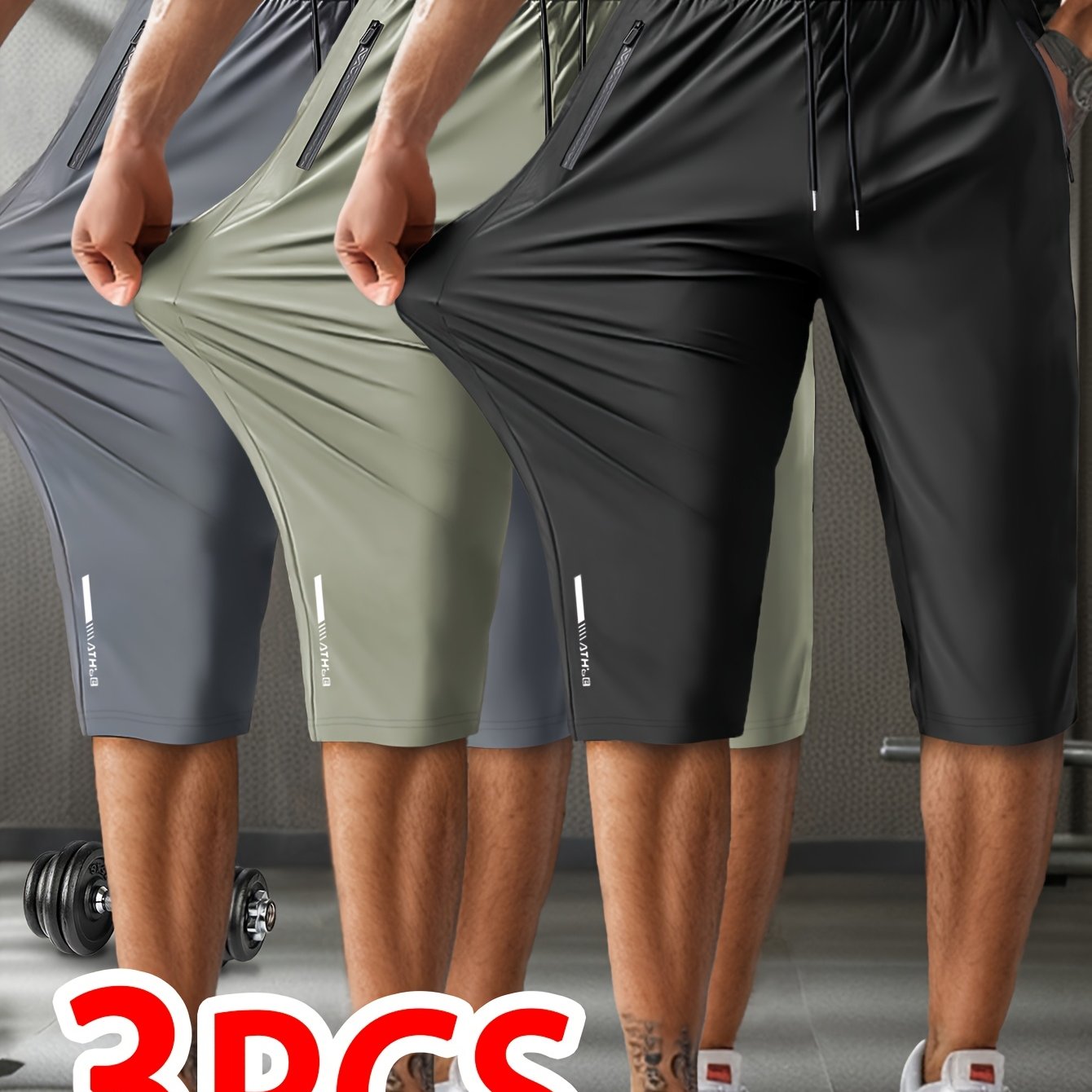 Men's Summer Breathable High-Elastic Drawstring Zip Pocket Sports Capri Pants