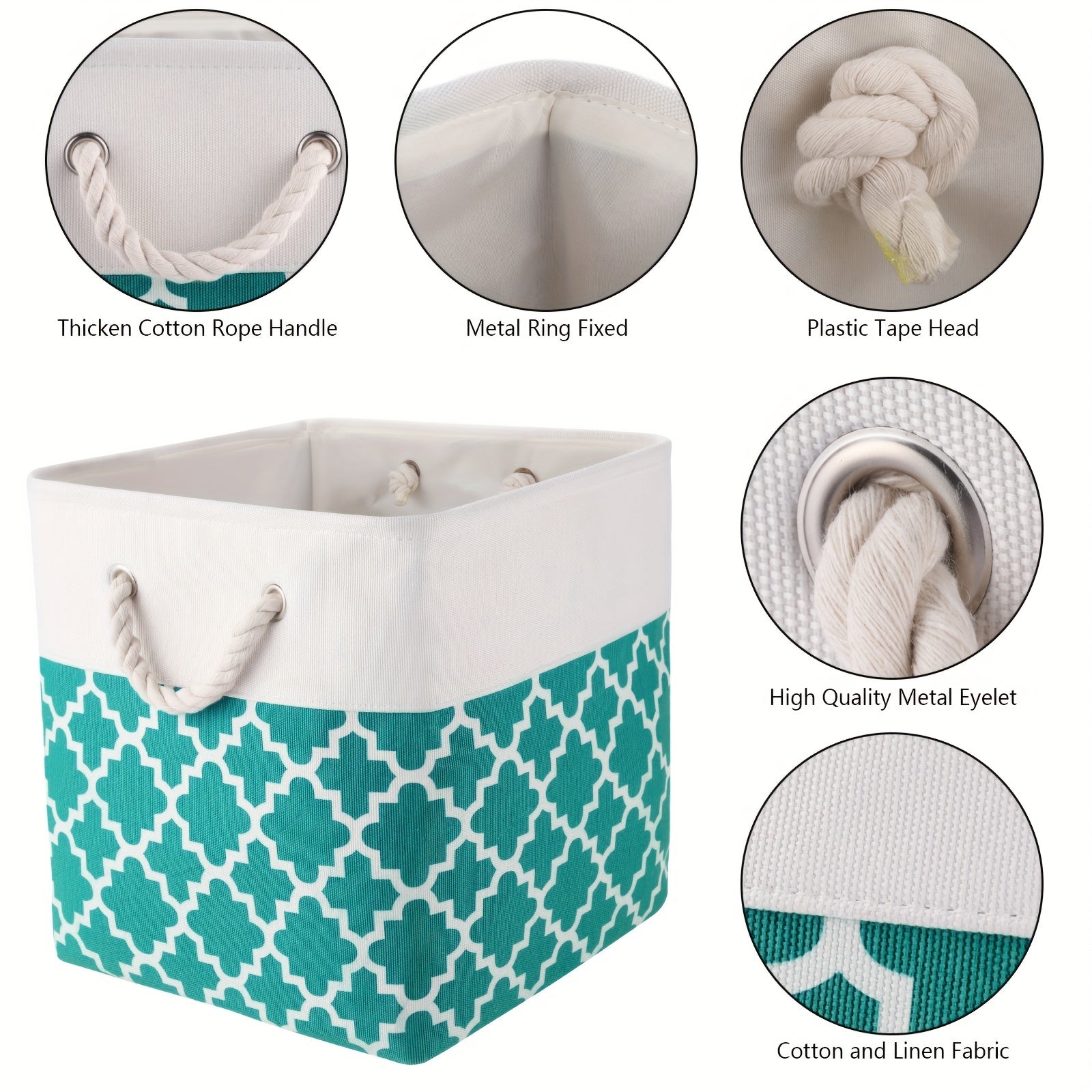 Juego de tres cestas de tela rectangulares grandes con asas para juguetes, ropa y organización del hogar