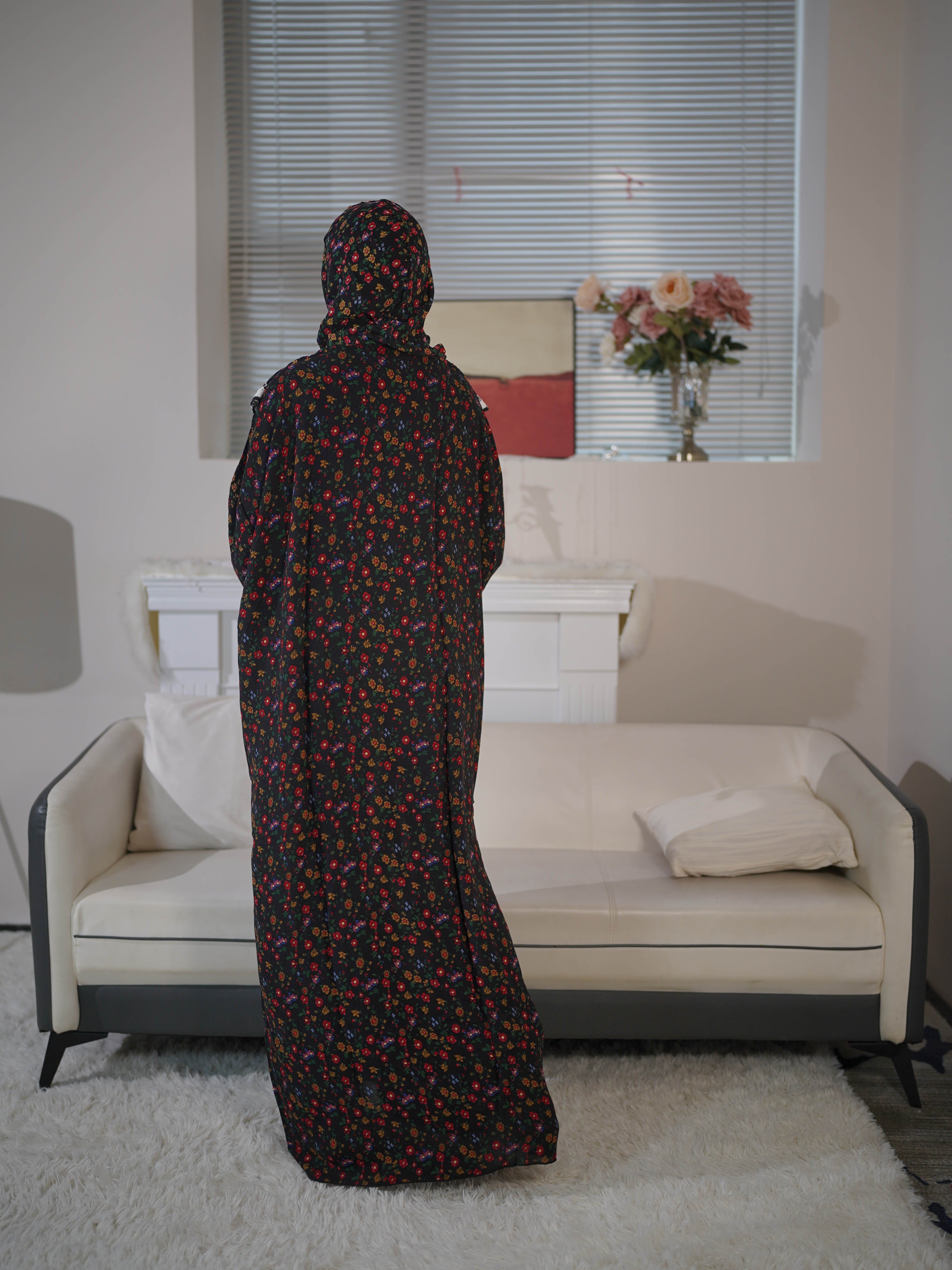 Vestido abaya para mujer, de rayón con estampado floral, con capucha, ropa modesta islámica para oración