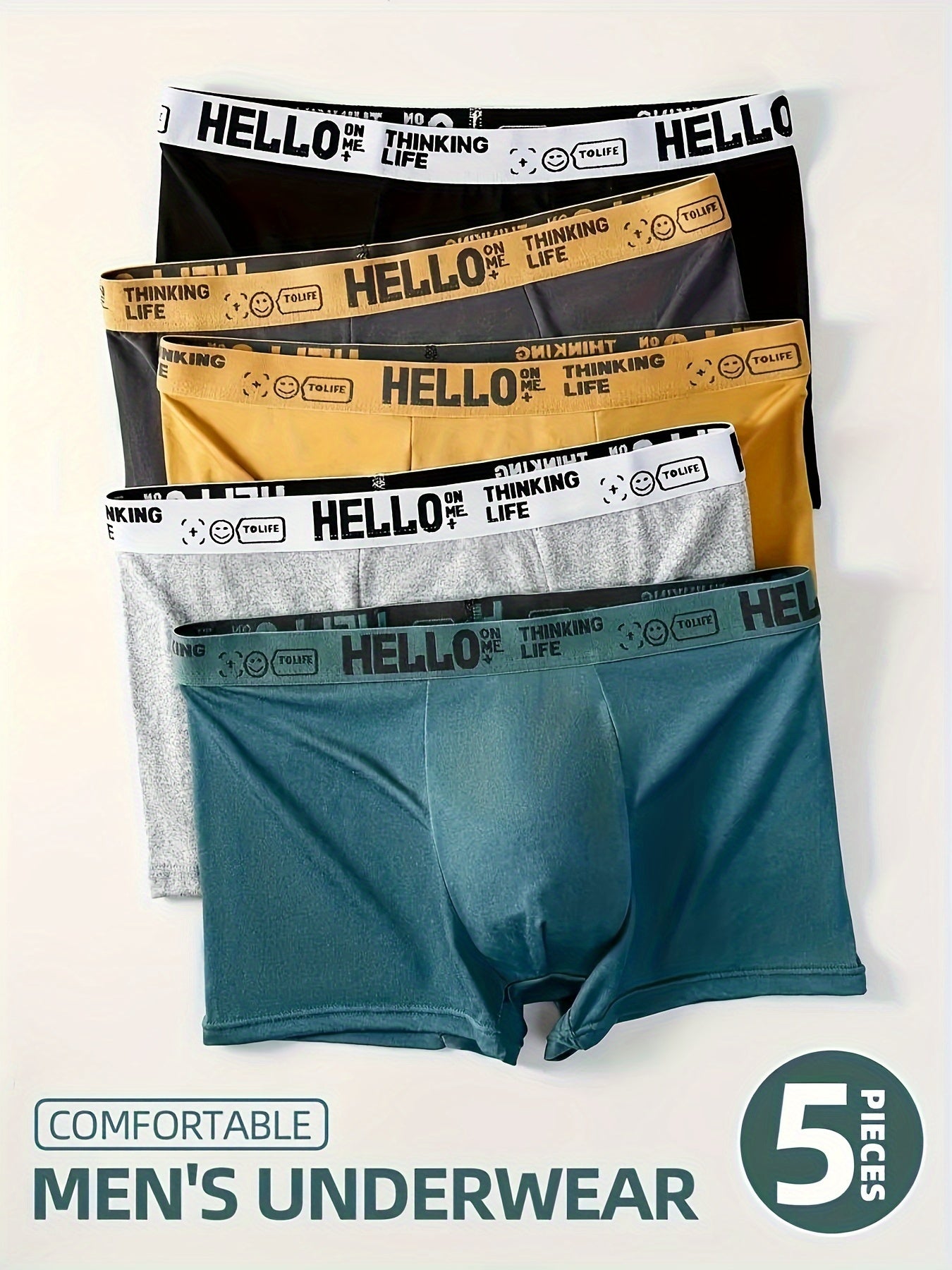 Men's 5-Pack Breathable Polyester Boxer Briefs with Embroidery Mid-Rise Comfort Fit