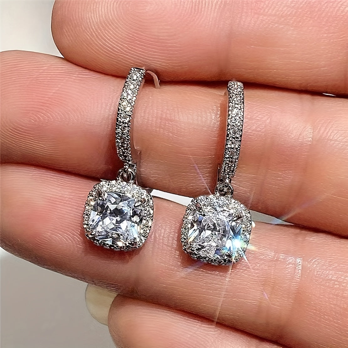 Women's Copper Micro Zirconia Square Earrings for Weddings Daily Wear