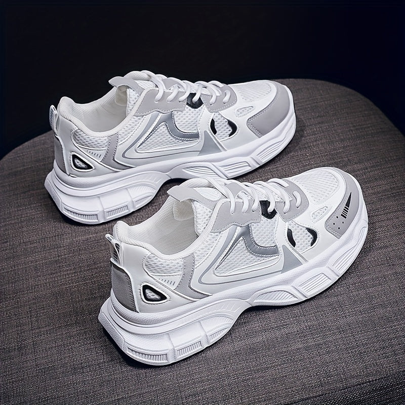 Women's Fall Chunky Sneakers Breathable Canvas Low Top Lace-Up Rubber Sole