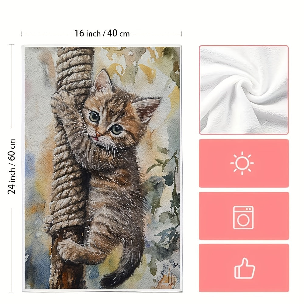 Set of 2 Ultra Soft Kitchen Towels, Absorbent, 40x60 cm, Kitten Design