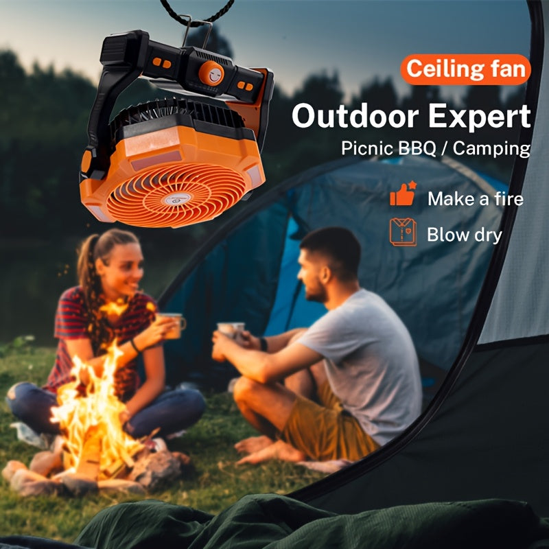 Qayta tiklanadigan portativ ventilyator LED chiroq bilan, yuqori shamol, USB orqali zaryadlash, sayohat, baliq ovlash, ichki foydalanish uchun osib qo‘yish mumkin