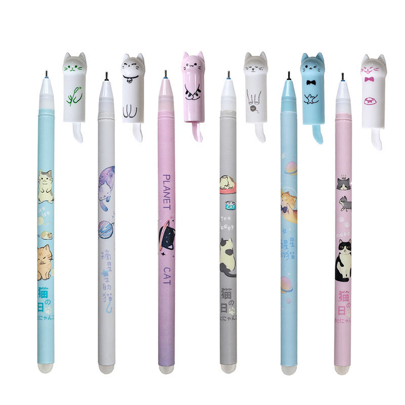 Juego de 6 bolígrafos de gel borrables con 50 recambios y borradores, tinta azul, material de oficina