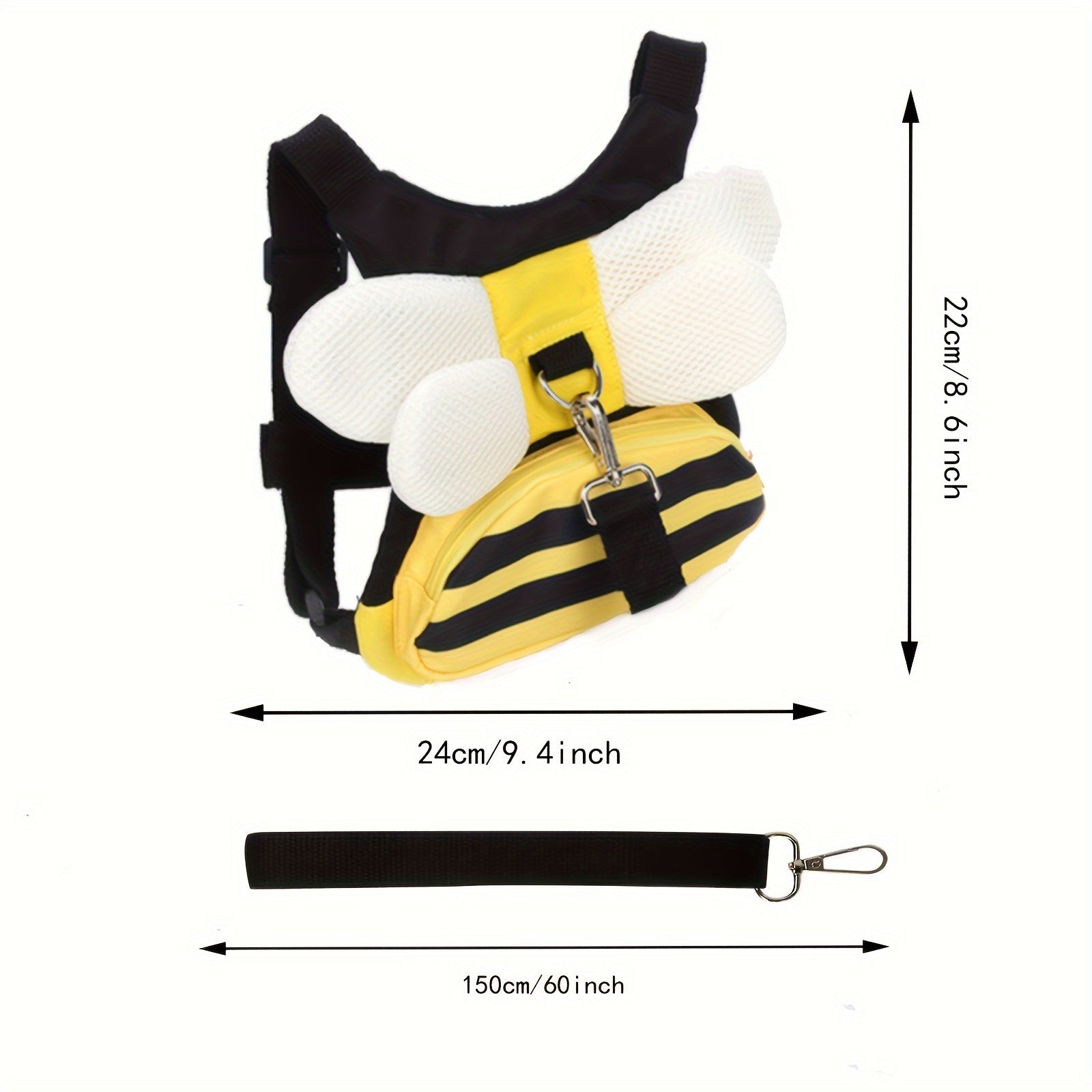 Child Safety Harness and Leash Set with Bee Design and Storage Pocket