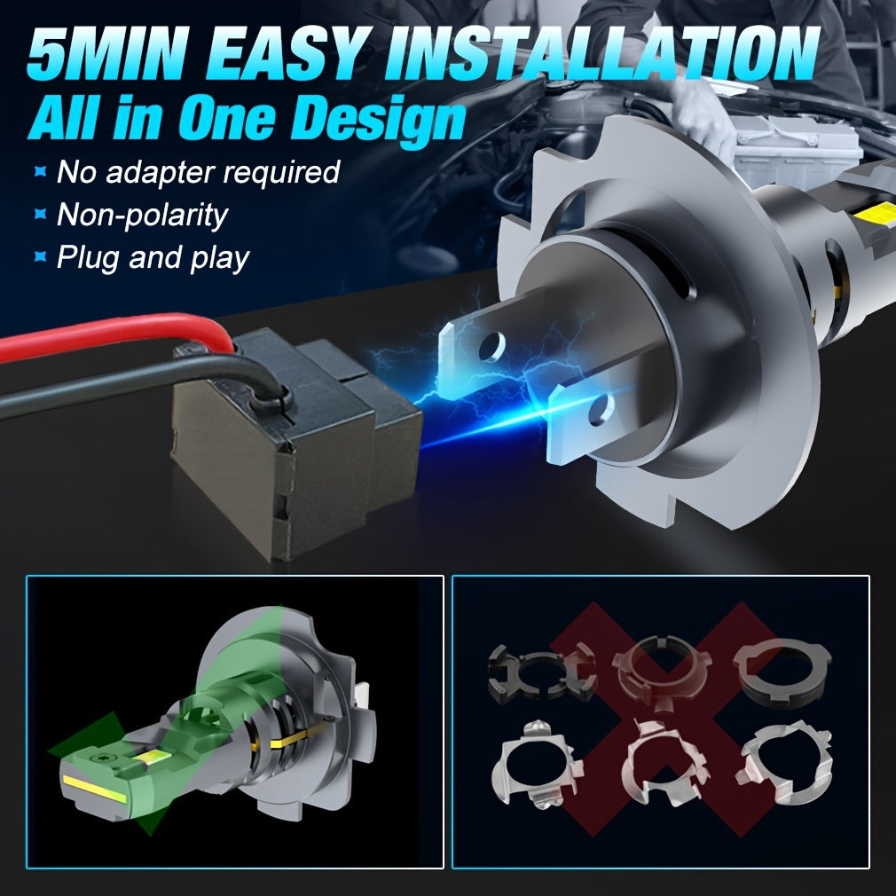 2 Pack LED Car Headlight Bulbs H7 60W 20000lm Bright White 6500K