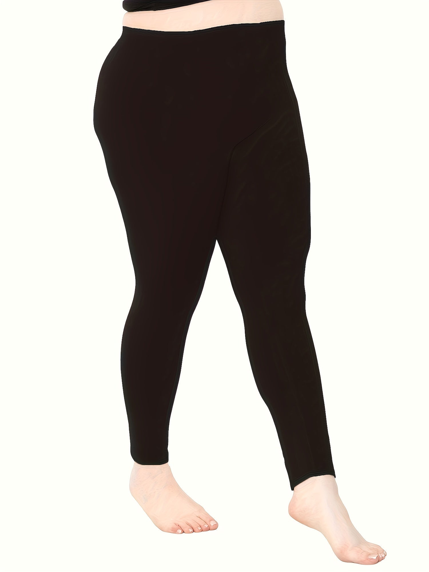 Plus Size Women's Solid Skinny Leggings Casual Stretchy Pants 3 Pack