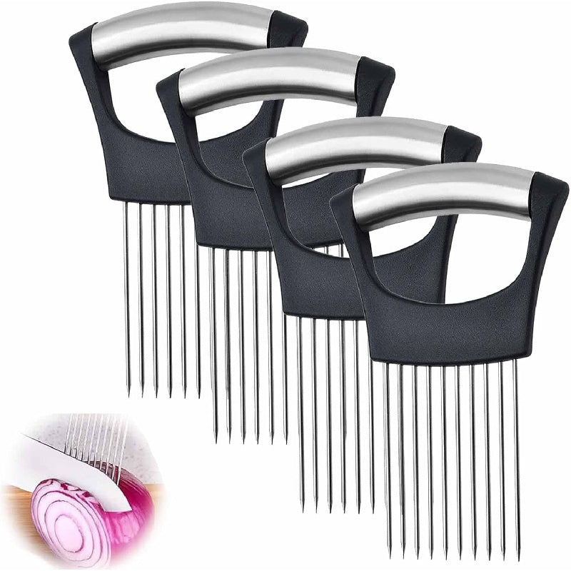 Naychali po'latdan yasalgan 4-dona piyoz ushlagich kesgich - Avokado, limon va sabzavotlarni kesish uchun oval shakldagi dizayn va qulay tutqichli uskunalar