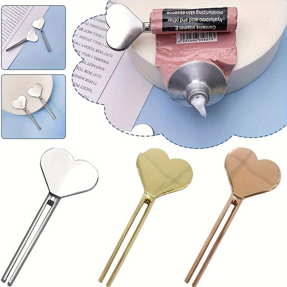 Metal Heart-Shaped Toothpaste Squeezer, Gold Tube Presser, Cosmetic Oil Tube Dispenser