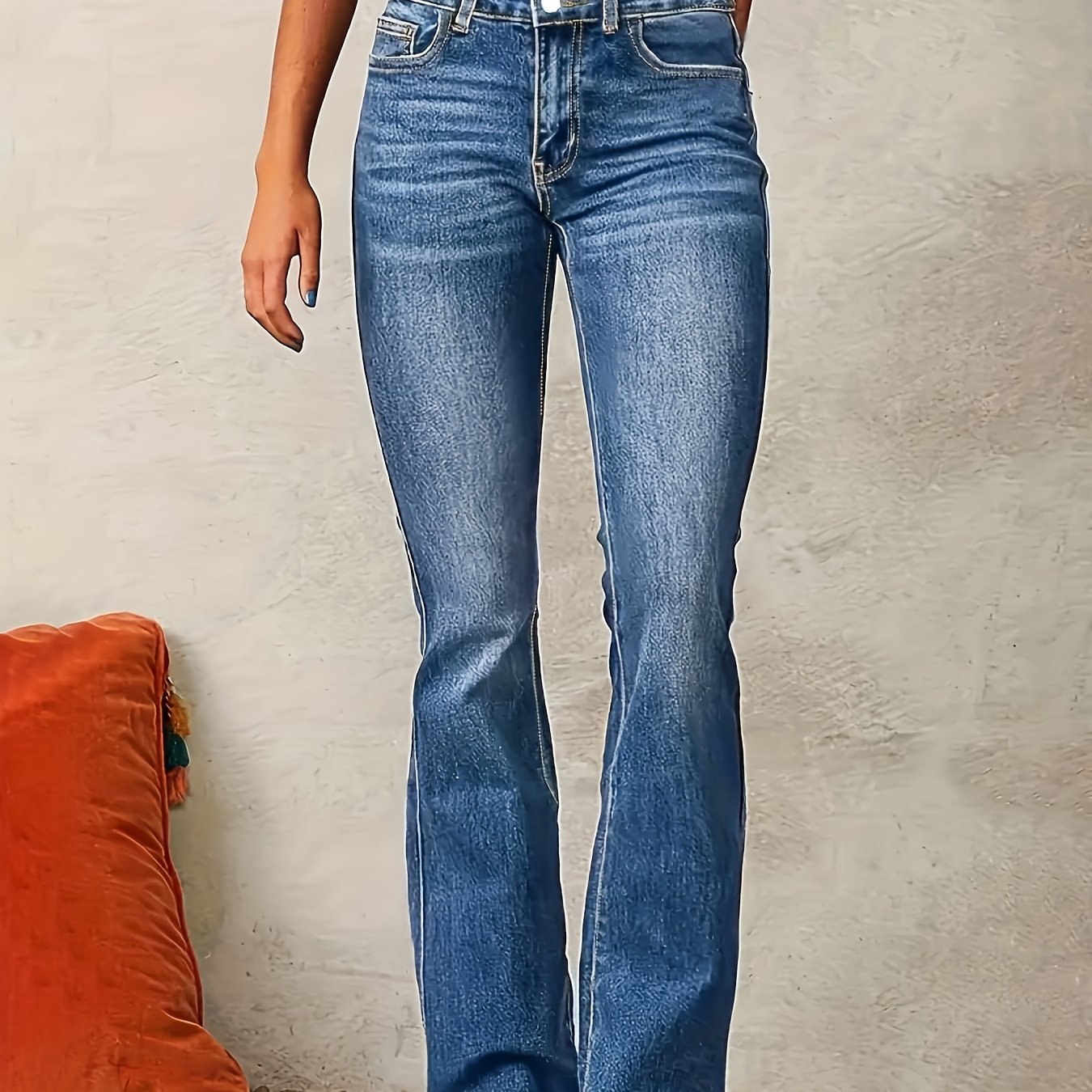 Plus Size Women's Stretchy Bootcut Jeans Casual Solid Color Denim