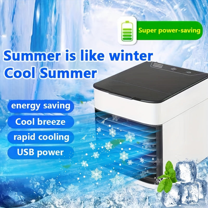 3-in-1 mini portativ konditsioner shamol, tozalovchi va namlantiruvchi sifatida ishlaydi. USB ulanish, 7 ta rang va 3 ta tezlikni o'z ichiga oladi. Turli ichki va transport vositalarining sovutish ehtiyojlari uchun ideal.