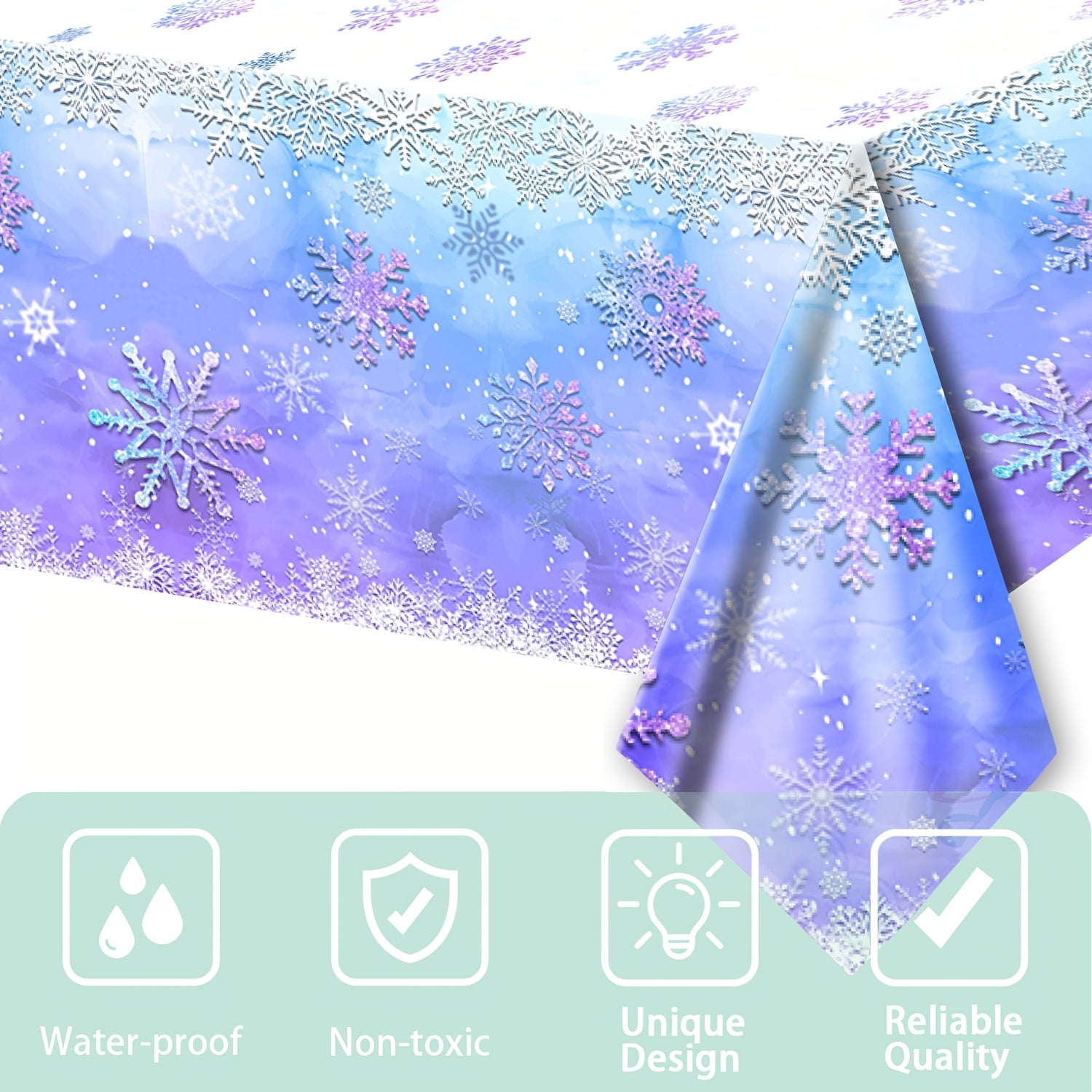 Snowflake Winter Wonderland Plastic Tablecloth for Girls Birthday Parties Water-Resistant Durable