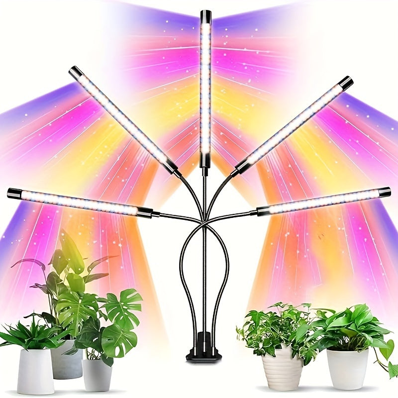 Full Spectrum LED Grow Light with 5/2-Head Design, Adjustable Brightness and Timer