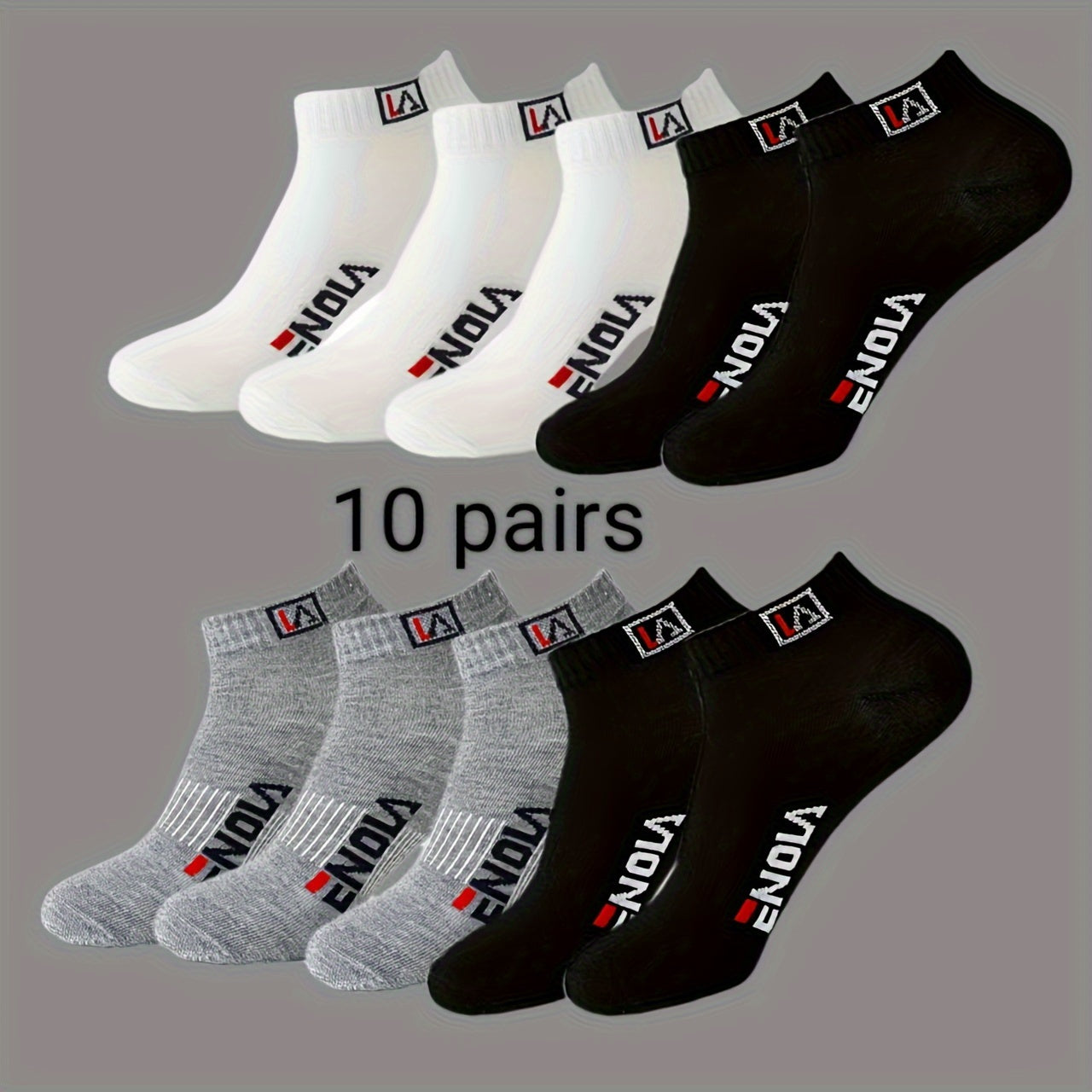 Men's Casual Ankle Socks 10 Pairs Alphabet Pattern Polyester Spandex Black White Grey