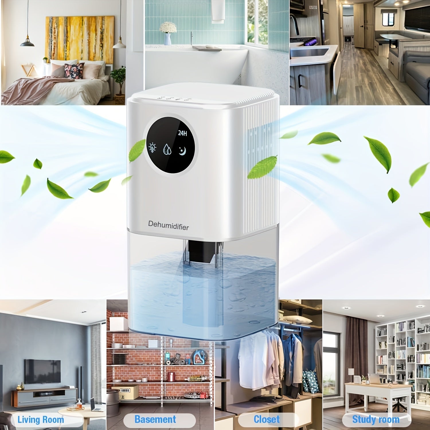 7-Color LED Yoritgich bilan namlikni olib tashlovchi 1700ml sig'imli, shovqinsiz, taymerli, simsiz