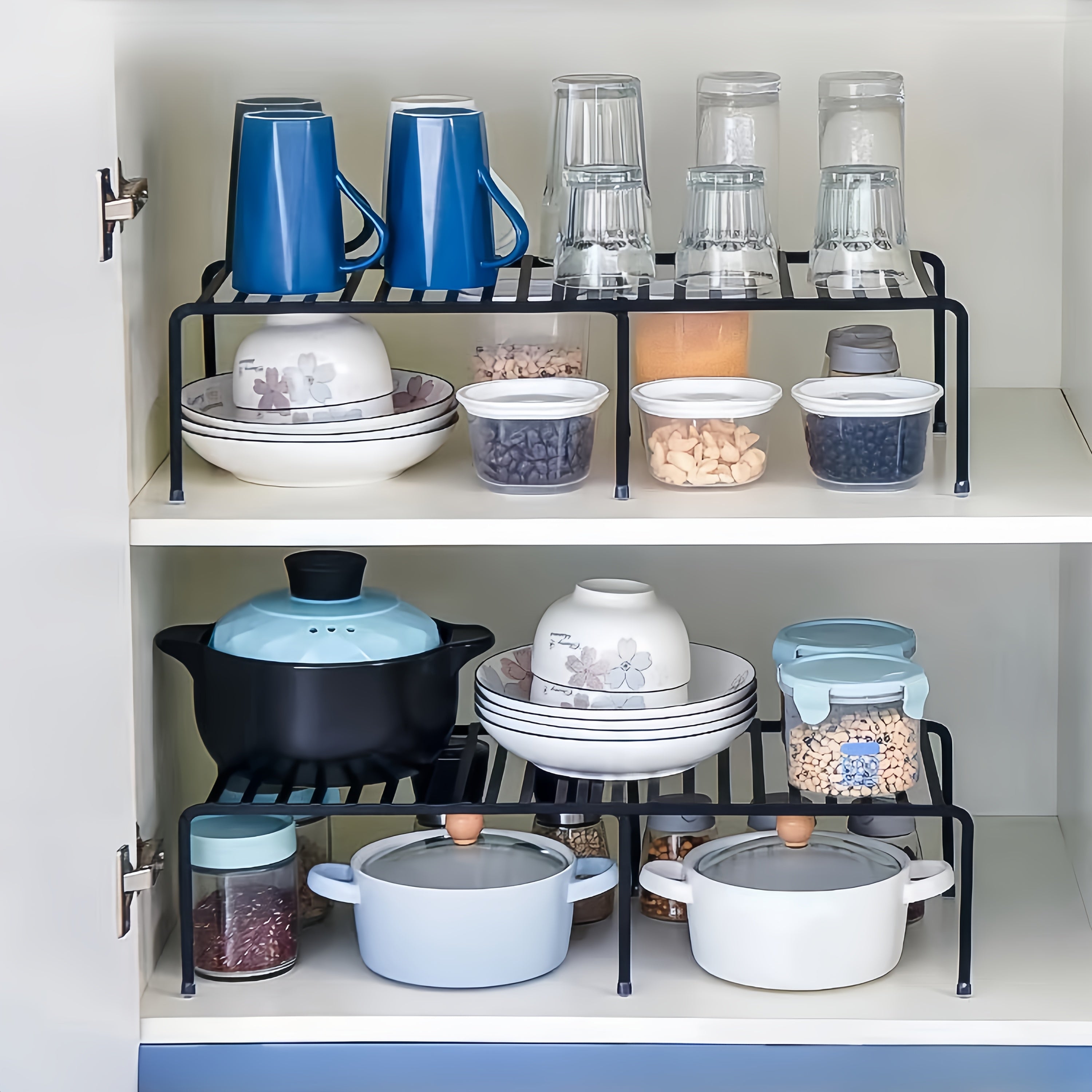 Expandable Metal Shelf Organizer for Kitchen Countertop Space-Saving Rustproof Carbon Steel