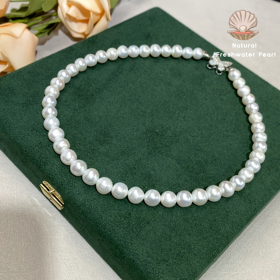 Women's Pearl Beaded Necklace with Zirconia Accents and Gift Box