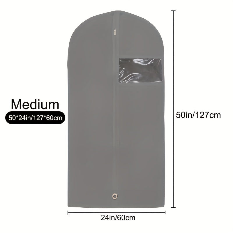 Gray Foldable Non-Woven Garment Bag with Zipper for Travel and Closet Storage