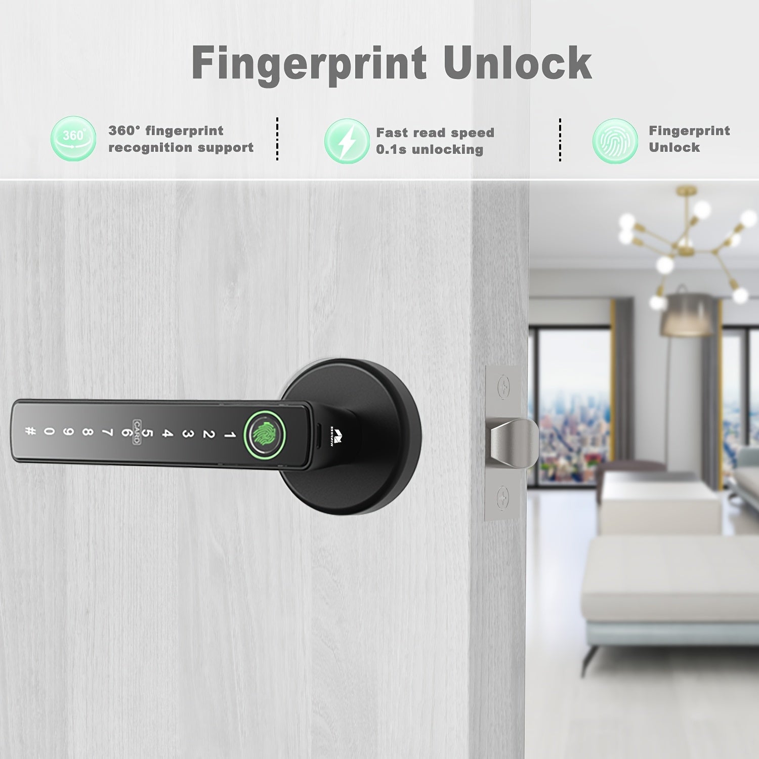 Smart Aluminum Alloy Wireless Door Lock with Fingerprint Passcode Card and App Compatibility