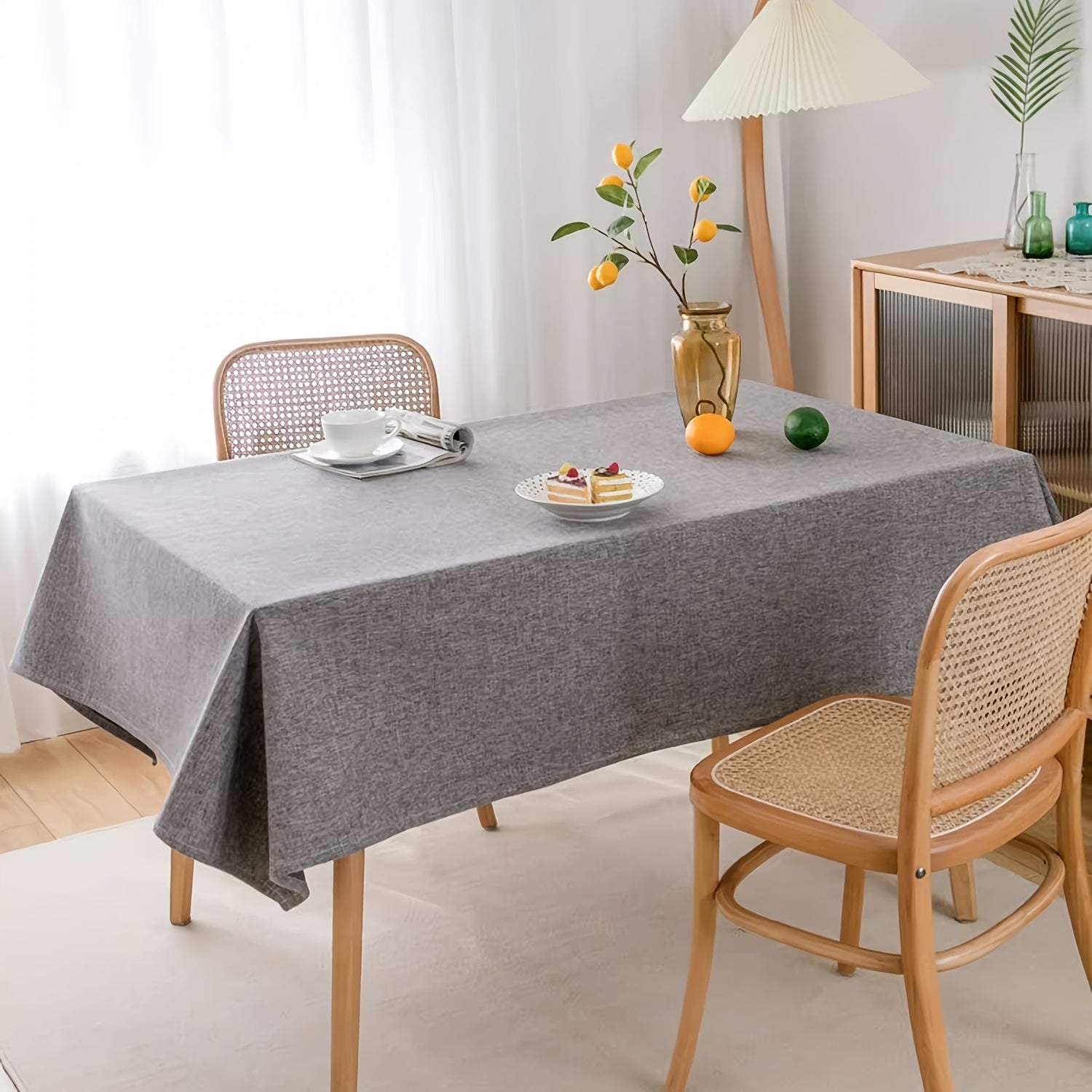Mantel de poliéster gris impermeable para mesa rectangular de comedor