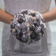 Satin Rose Wedding Bouquet Handcrafted Bridal Wrist Corsage Blue White for Bridesmaids and Events