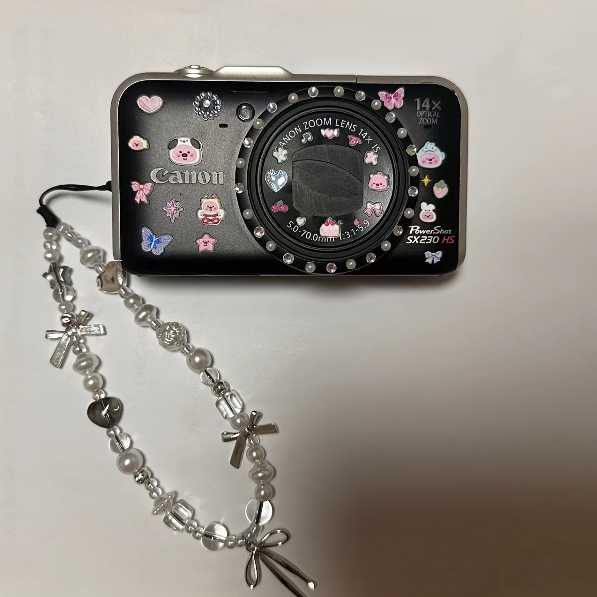 Silvery Gray 3D Bow Phone Accessory with Pearl Beads for Mobile Phones