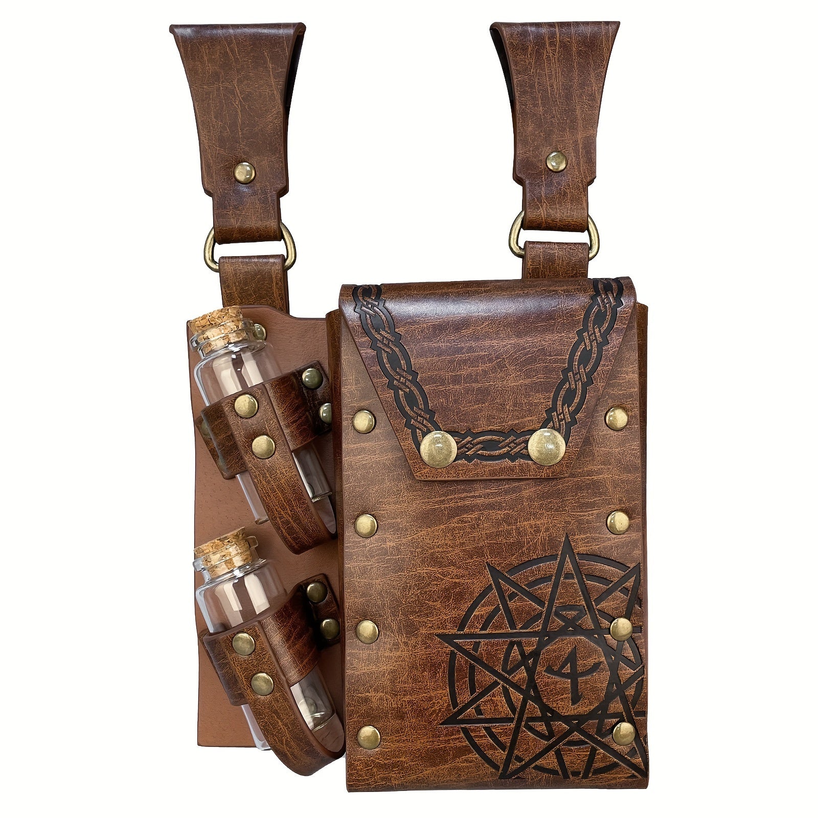Medieval Double Flask Pouch Viking-Inspired Leather Cosplay LARP Accessory